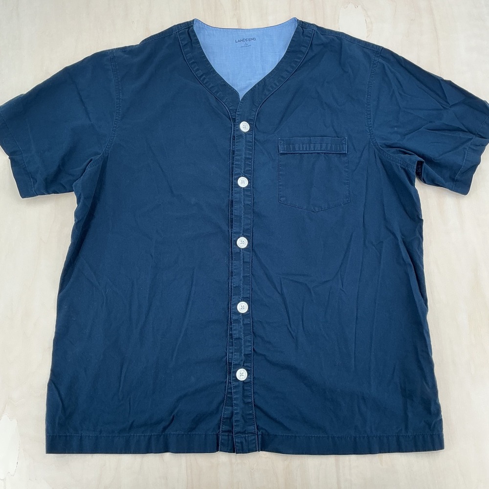 Lands End Pajama Set Mens L Navy Blue Cotton Short Sleeve Shorts Lounge Classic - Picture 9 of 12